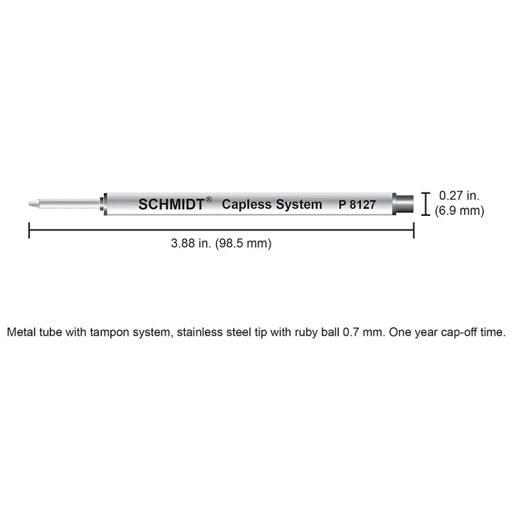 Pens|Schmidt Ink Schmidt 8127 Rollerball Short Capless Refill, Medium, Blue, 2 Pack (SC58132)