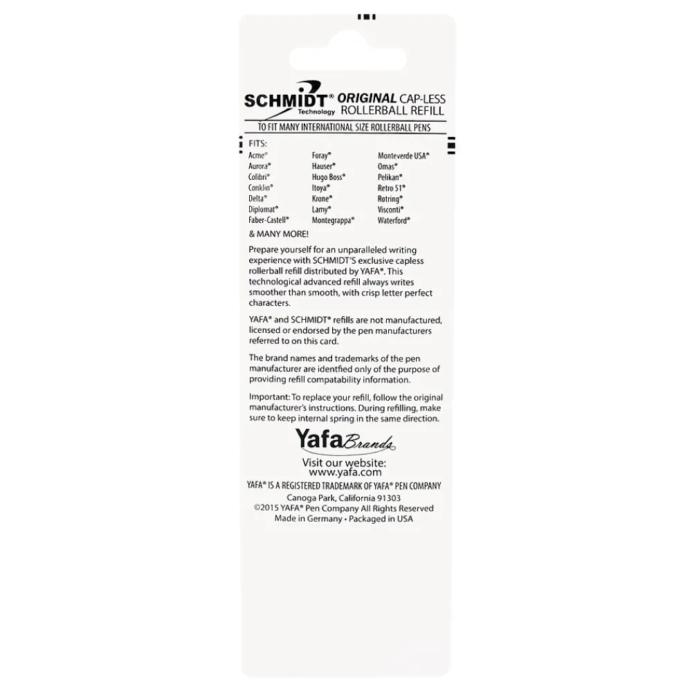 Pens|Schmidt Ink Schmidt 888 Safety Ceramic Rollerball Metal Tube Refill, Fits Universal Pens, Fine, Blue, 2 Pack (SC58101)