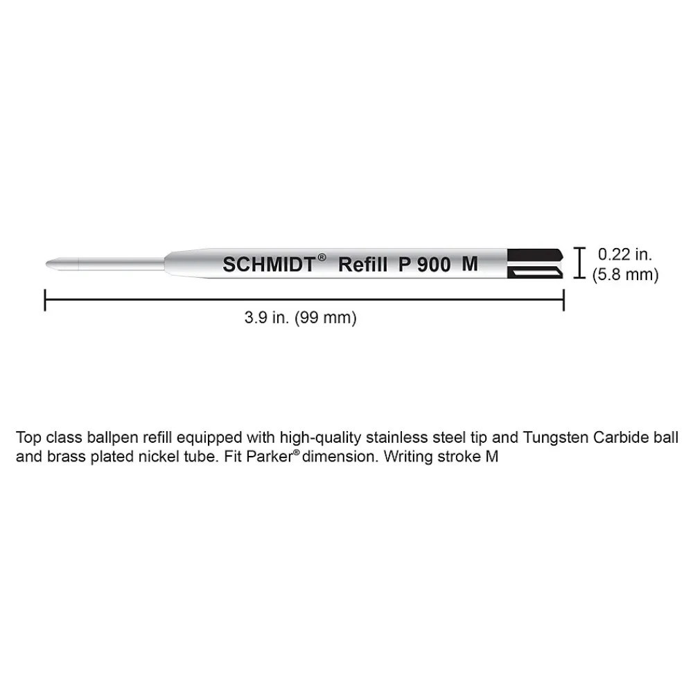 Pens|Schmidt Ink Schmidt P900 Ballpoint TC Ball Refill, To Fit Parker Ballpoint Pens, Medium, Blue, 2 Pack (SC58136)