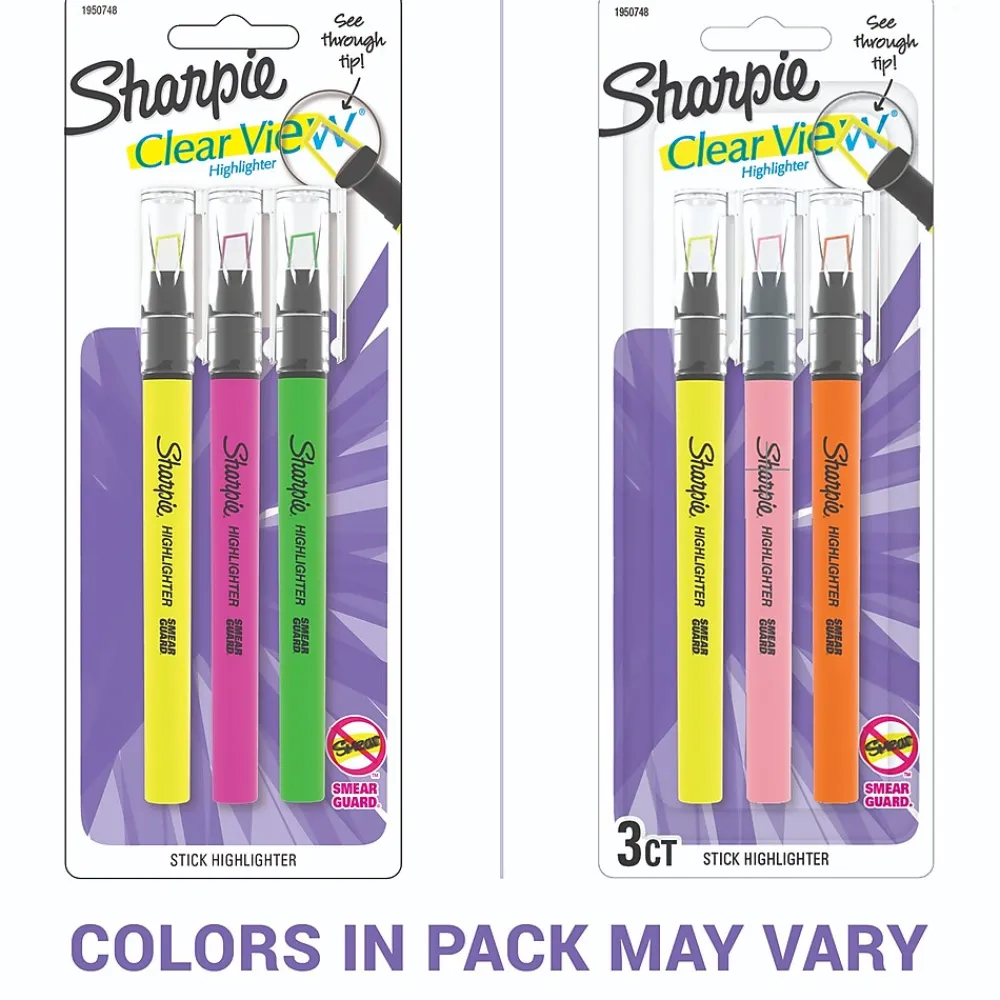 Highlighters|Sharpie Clear View Highlighter, Chisel Tip, Assorted, 3/Pack (1950748/2128214)