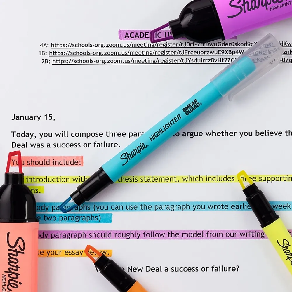 Highlighters|Sharpie Clear View Highlighter, Chisel Tip, Assorted, 8/Pack (1971843)
