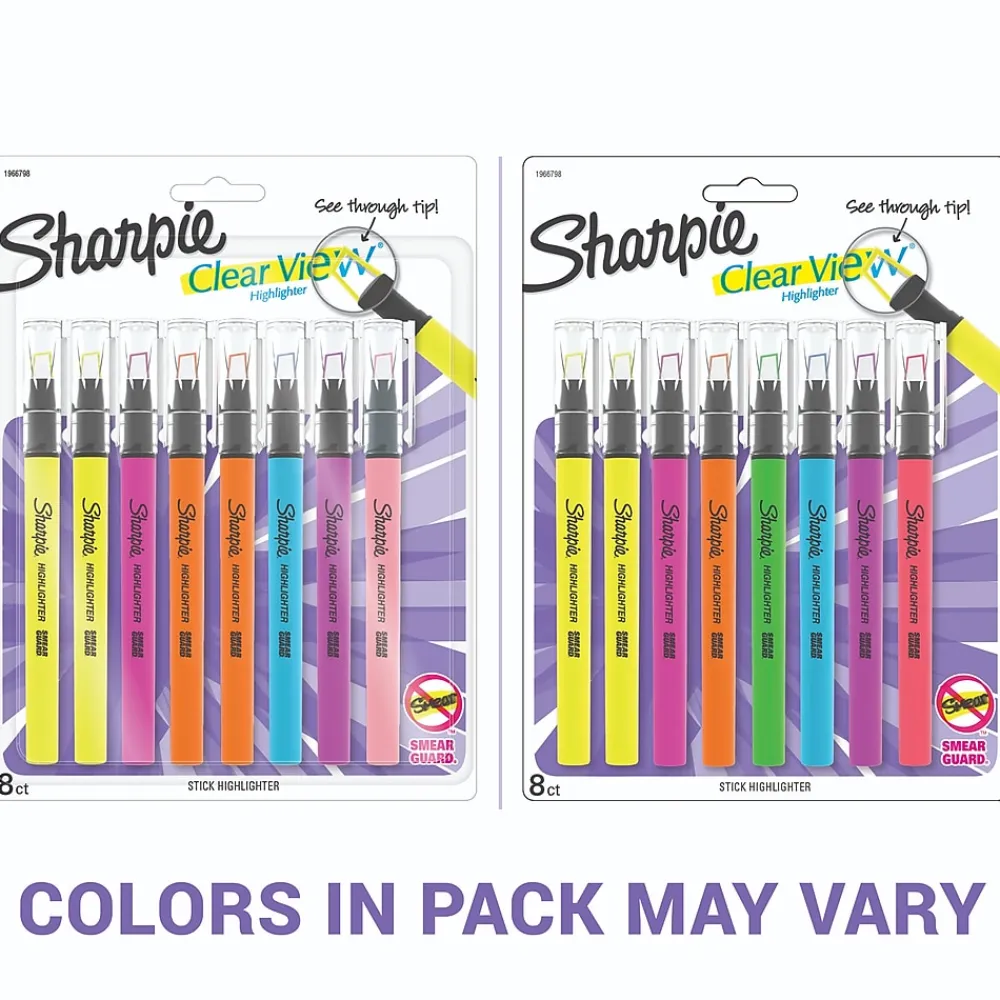 Highlighters|Sharpie Clear View Highlighter, Chisel Tip, Assorted, 8/Pack (1966798/2128218)