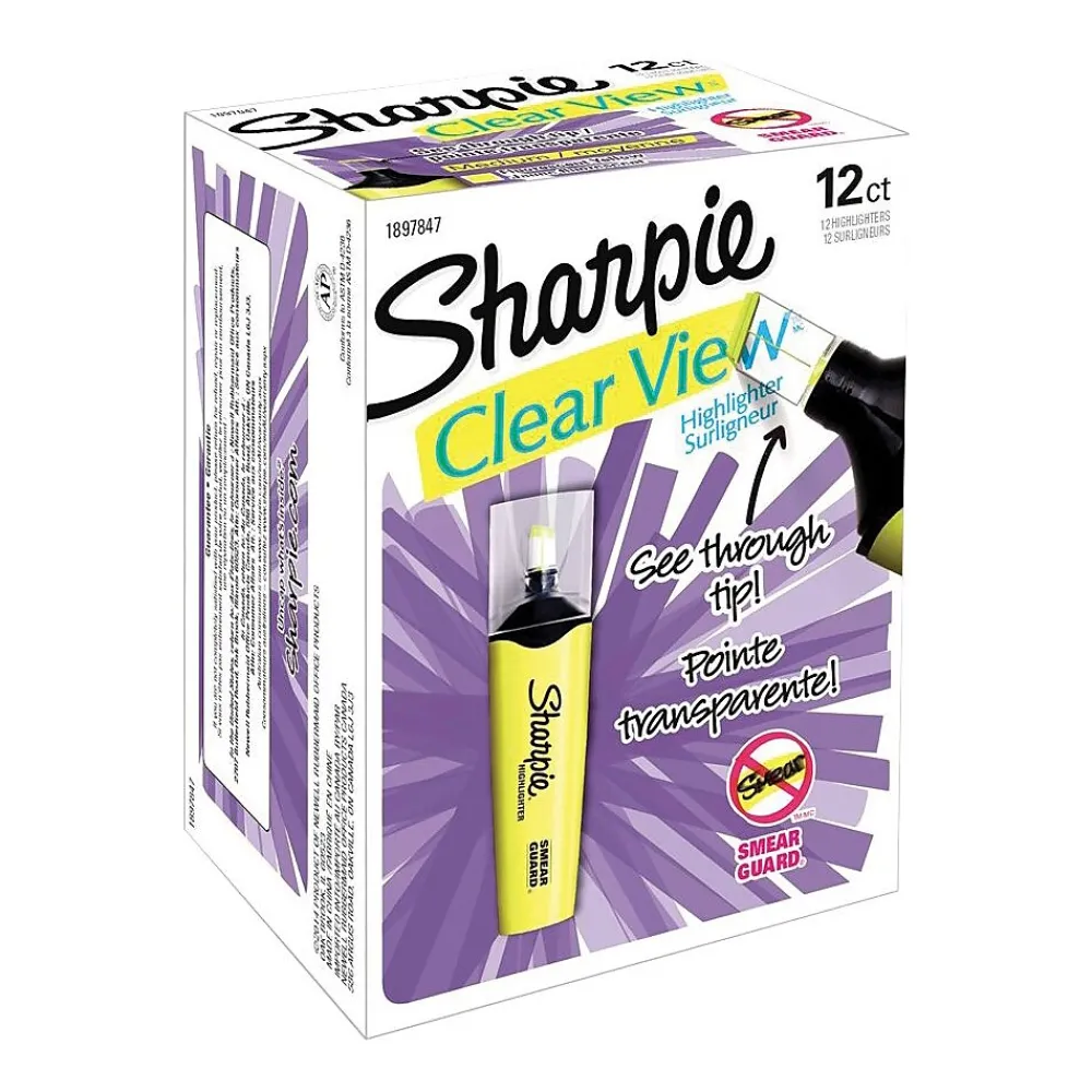 Highlighters|Sharpie Clear View Tank Highlighter, Chisel Tip, Yellow, Dozen (2128227/1897847)