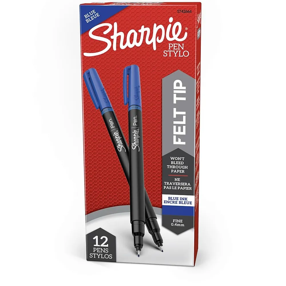 Pens|Sharpie Felt Pen, Fine Point, 0.4 mm, Blue Ink, Dozen (1742664)