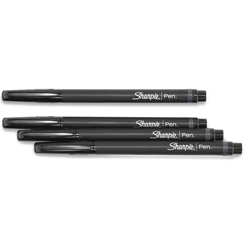 Pens|Sharpie Felt Pens, Fine Point, 0.4mm, Black Ink, 4/Pack (1742661)