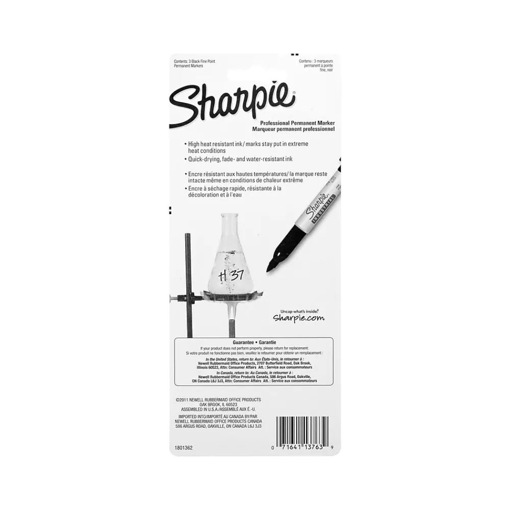 Markers|Sharpie Industrial Permanent Marker, Fine Tip, Black Ink, 3/Pack (13763PP)