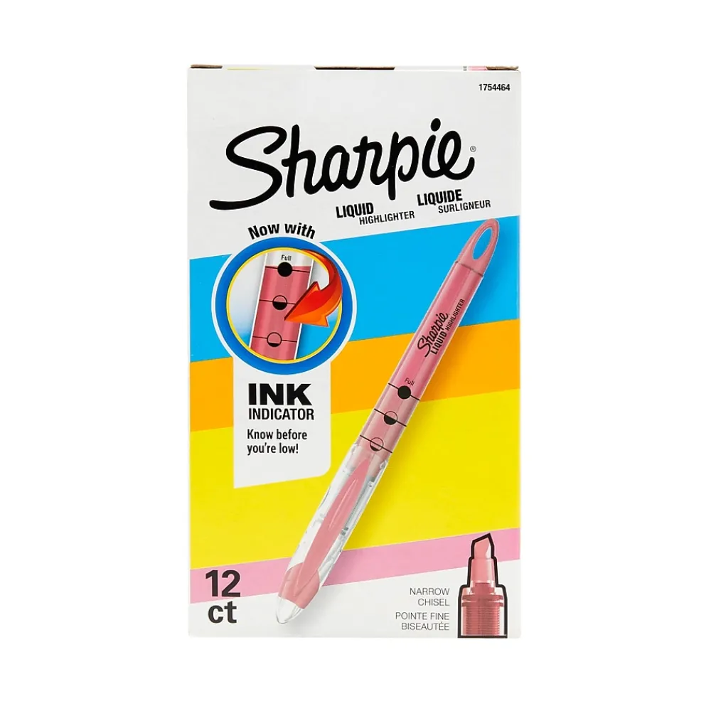Highlighters|Sharpie Liquid Highlighter, Chisel Tip, Pink, Dozen (1754464)