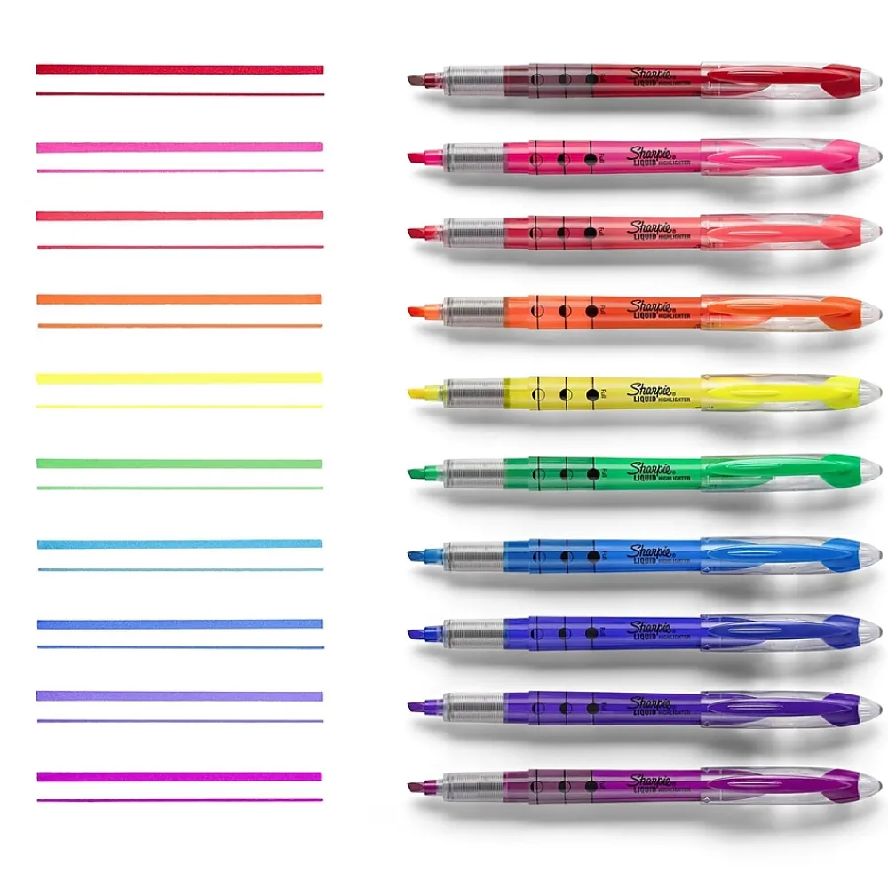 Highlighters|Sharpie Liquid Highlighter, Chisel Tip, Assorted, 10/Pack (24415PP)