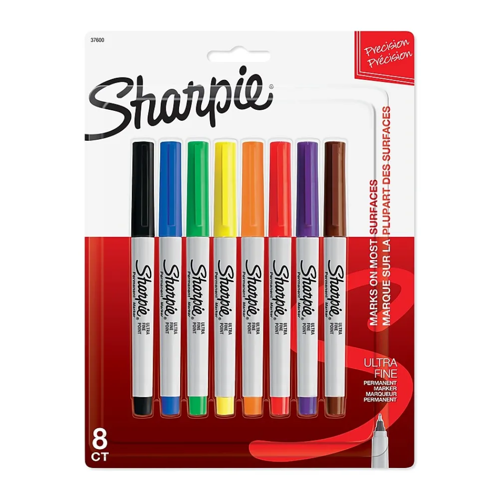 Markers|Sharpie Permanent Markers, Ultra Fine Tip, Assorted, 8/Pack (37600)