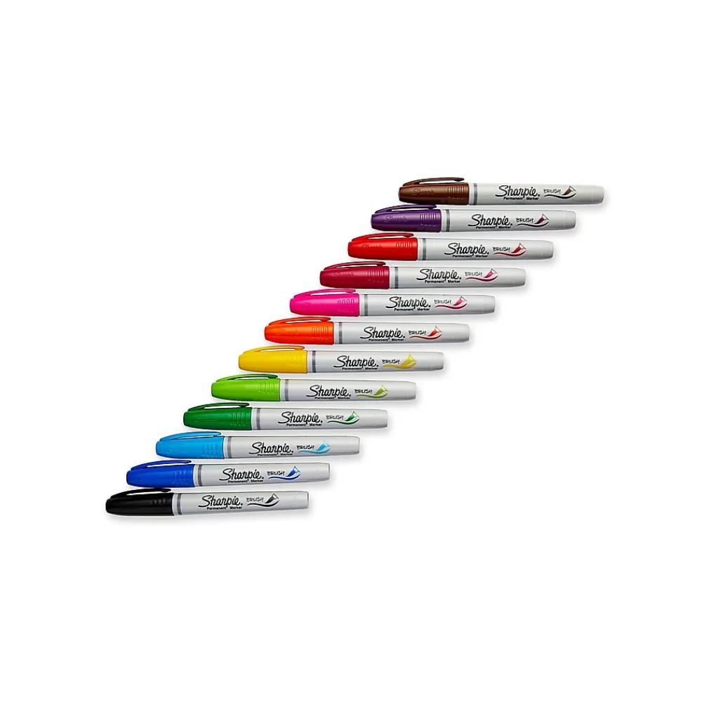 Markers|Sharpie Permanent Markers, Brush Tip, Assorted, 12/Pack (1810704)