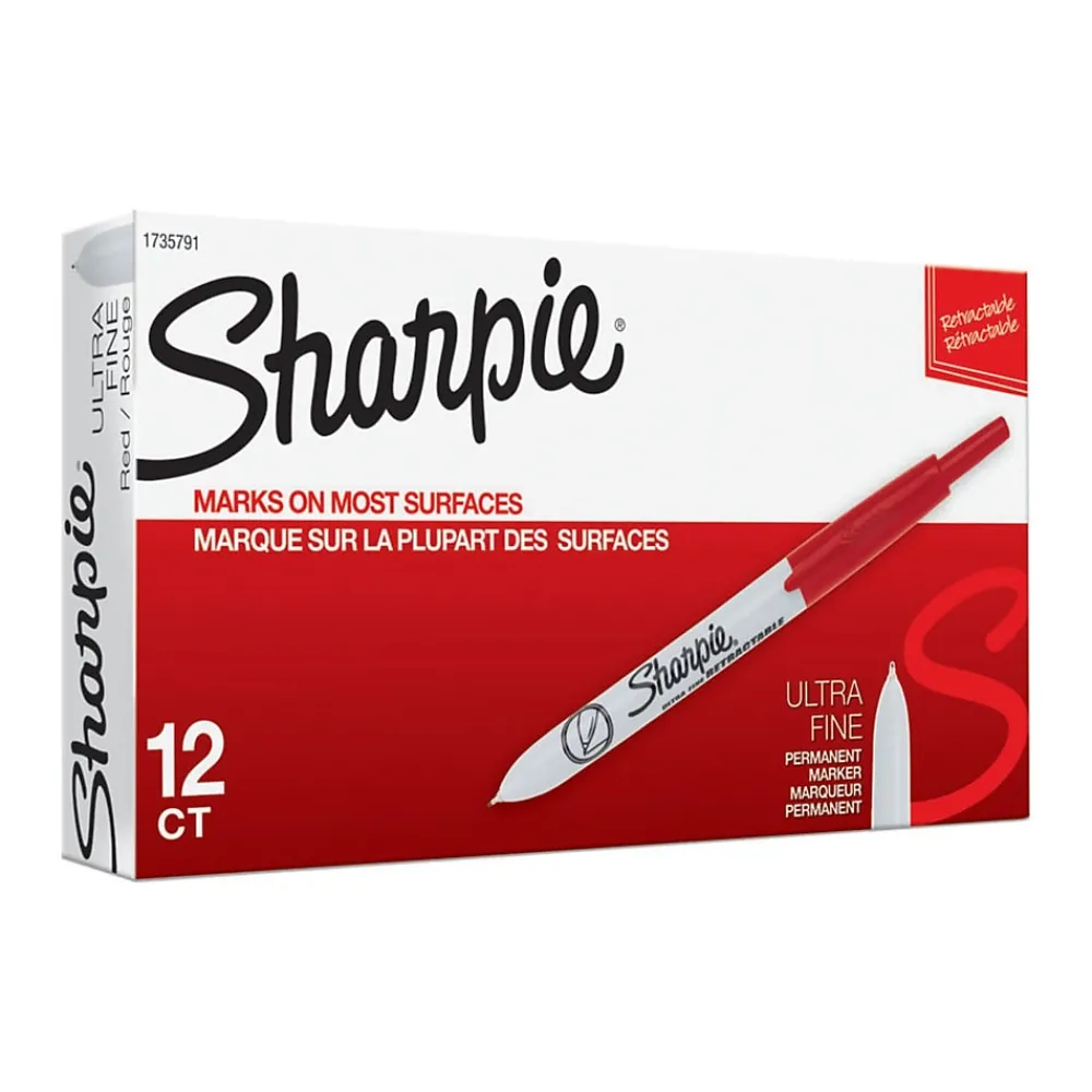 Markers|Sharpie Retractable Permanent Markers, Ultra Fine Tip, , 12/Pack (1735791) Red