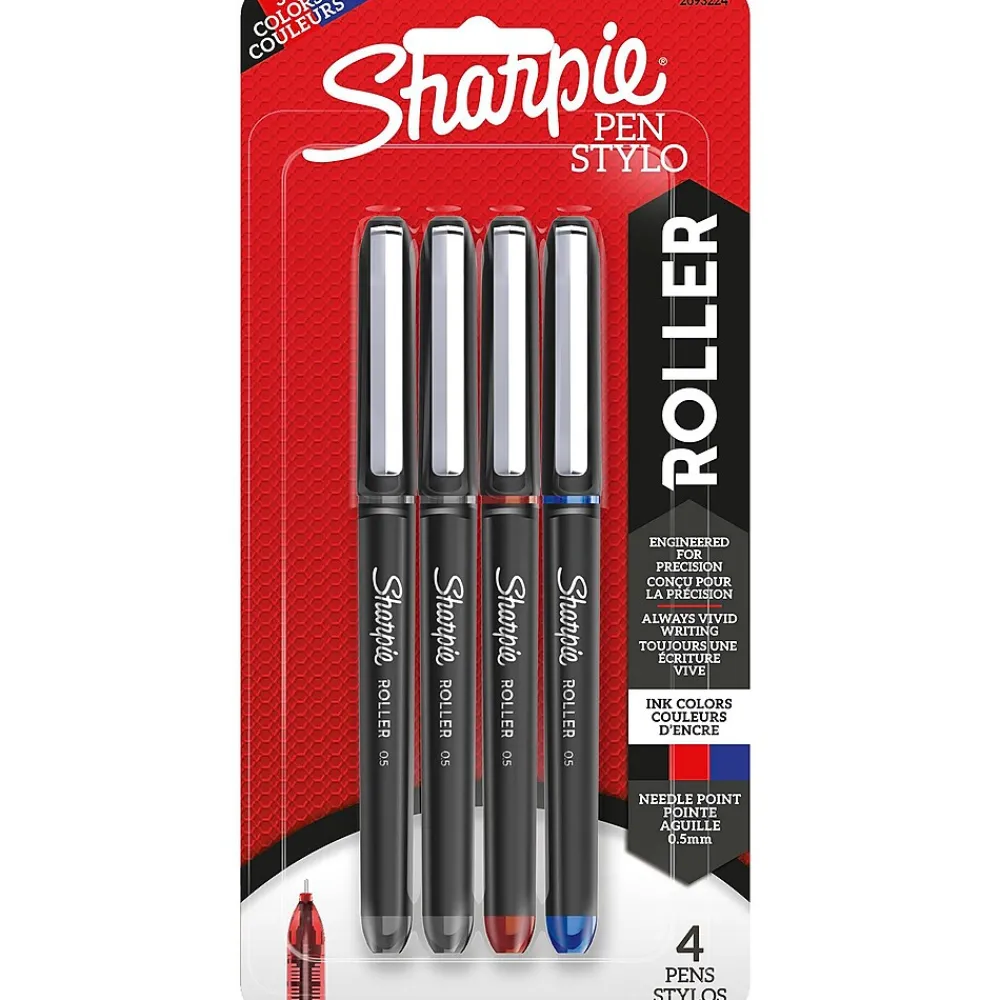 Pens|Sharpie Rollerball Pen, Needle Point Precision Pen, Assorted Color Ink, 4 Count (2093224)