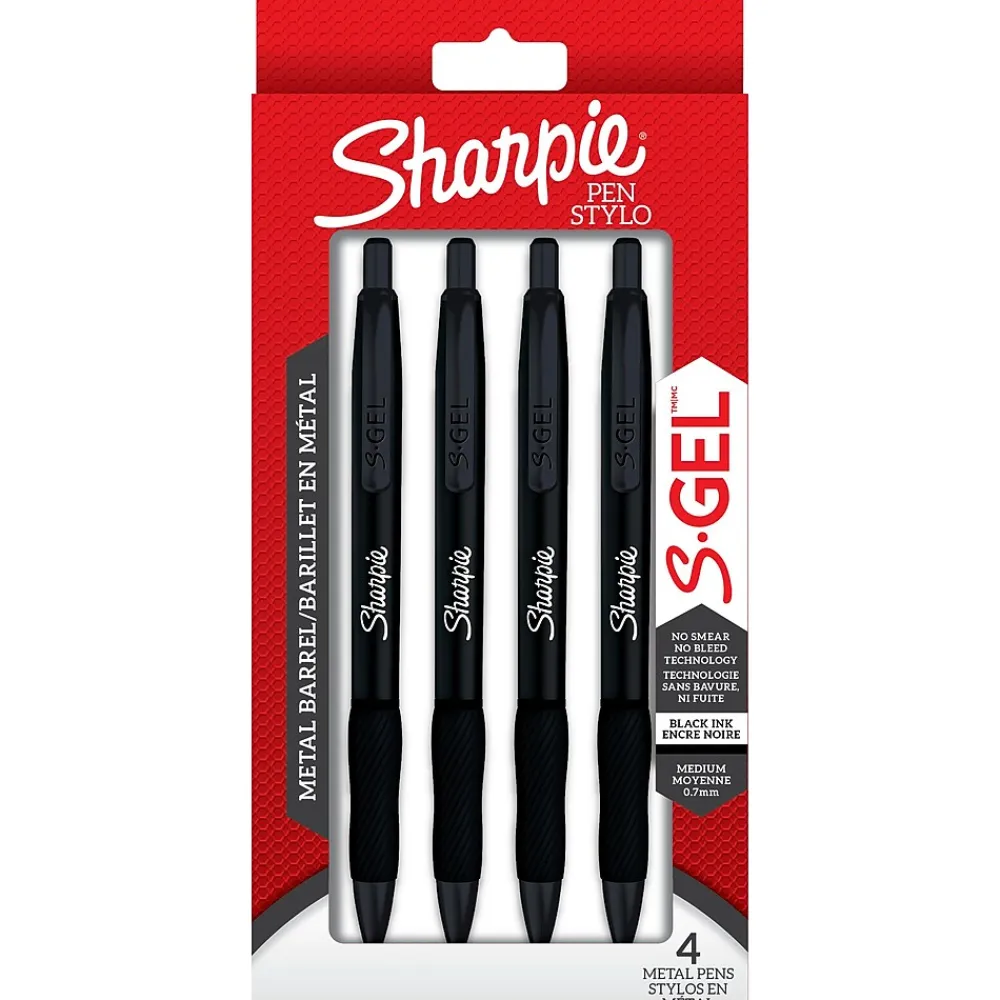 Pens|Sharpie S-Gel Metal RT Gel Pen, Medium Point, Black Ink, 4/Pack (2153578)