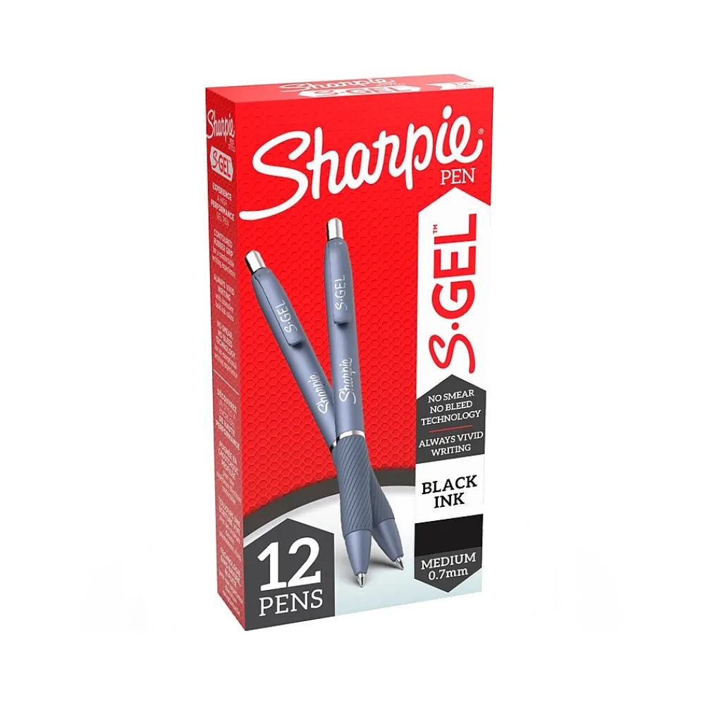 Pens|Sharpie S-Gel Retractable Gel Pen, Medium Point, Black Ink, Dozen (2126232)