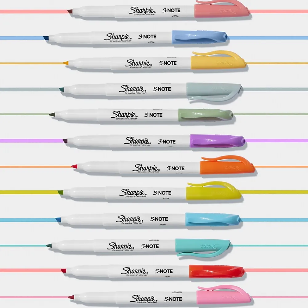 Markers|Sharpie S-Note Creative Marker, Chisel Tip, Assorted, Dozen (2117329/2158060)
