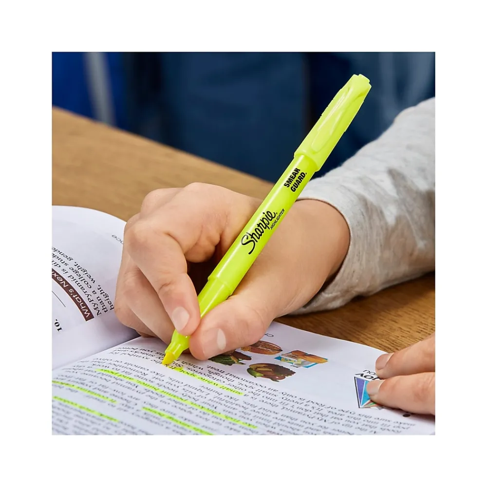 Highlighters|Sharpie Stick Pocket Highlighter, Chisel Tip, Yellow, 4/Pack (1770695)