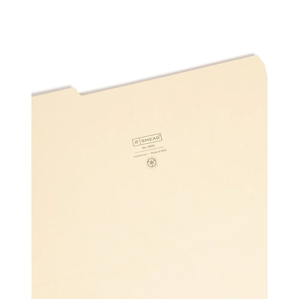 File Folders|Smead 100% Recycled File Folders, 1/3-Cut Tab, Legal Size, Manila, 100/Box (15339)