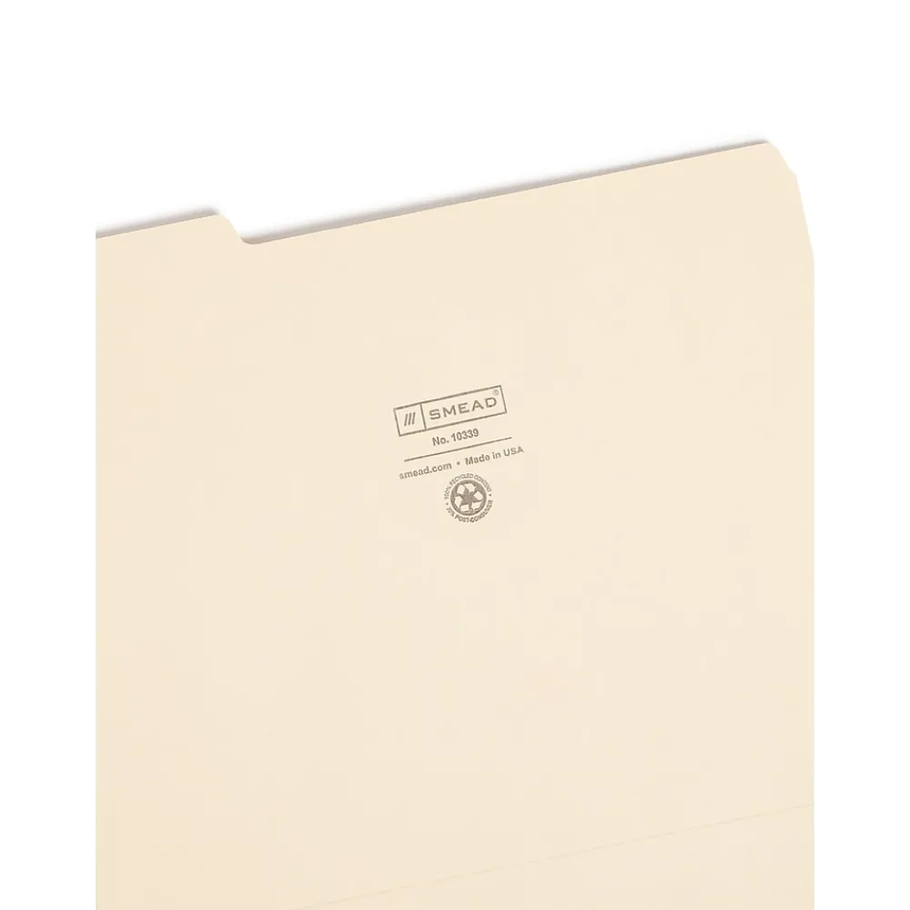 File Folders|Smead 100% Recycled File Folders, 1/3-Cut Tab, Letter Size, Manila, 100/Box (10339)