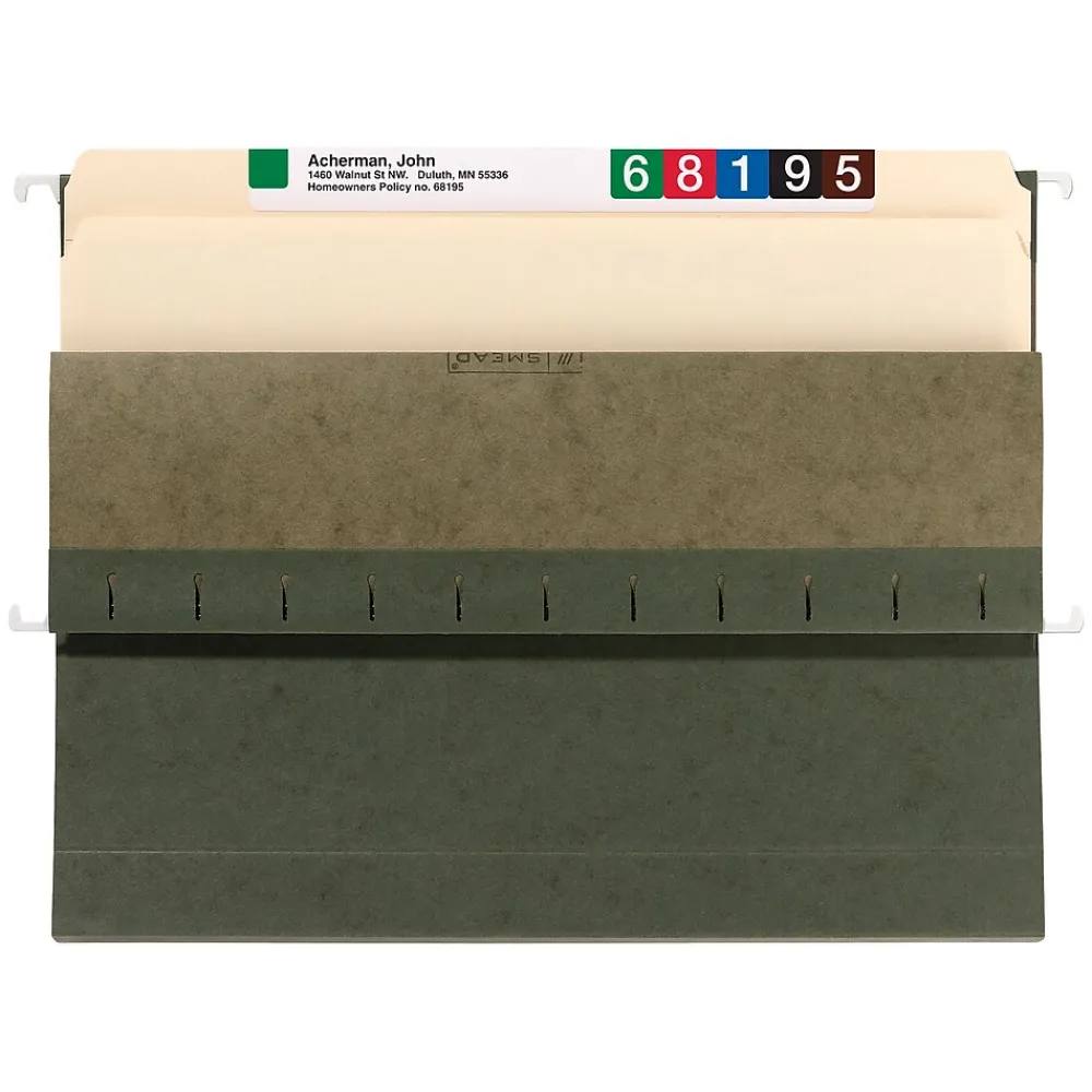 Hanging File Folders|Smead Box Bottom Hanging File Folders, 3" Expansion, Letter Size, Standard Green, 25/Box (64279)