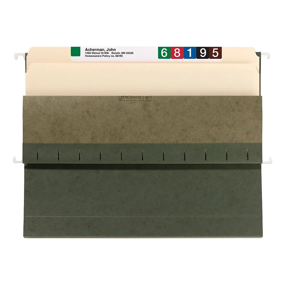 Hanging File Folders|Smead Box Bottom Hanging File Folders, 3" Expansion, Legal Size, Standard Green, 25/Box (64379)
