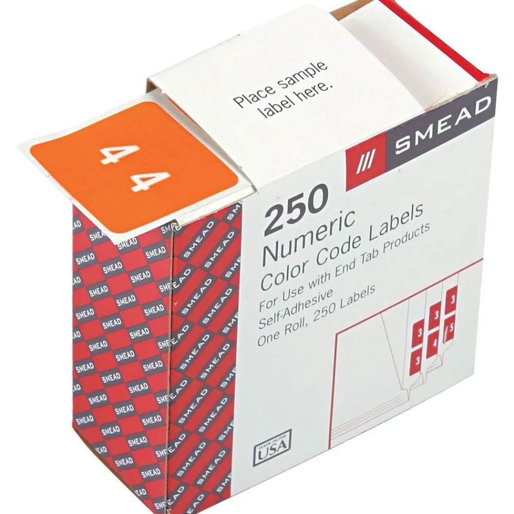 Labels|Smead DCC Labels File Folder Label, 4, Orange, 250 Labels/Pack (67424)