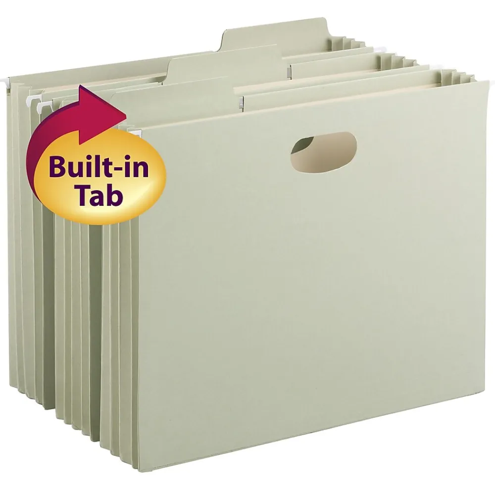 Hanging File Folders|Smead FasTab Hanging File Folders, 1/3-Cut Tab, 3-1/2" Expansion, Letter Size, Moss, 9/Box (64222)