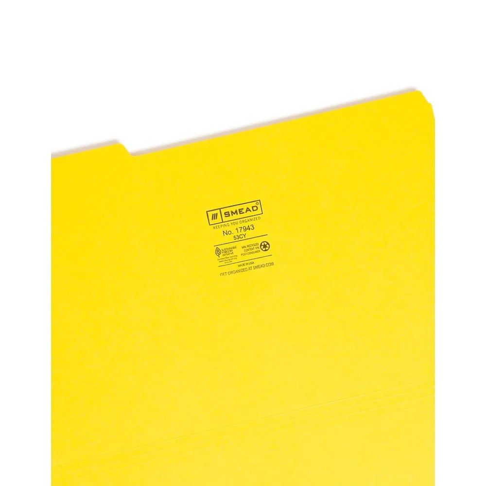 File Folders|Smead File Folder, 3 Tab, Legal Size, , 100/Box (17943) Yellow