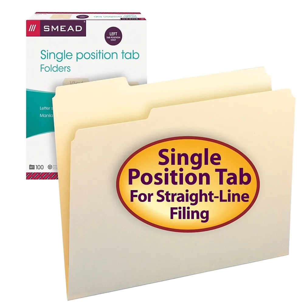 File Folders|Smead File Folder, 1/3-Cut Tab, Letter Size, Manila, 100/Box (10331)