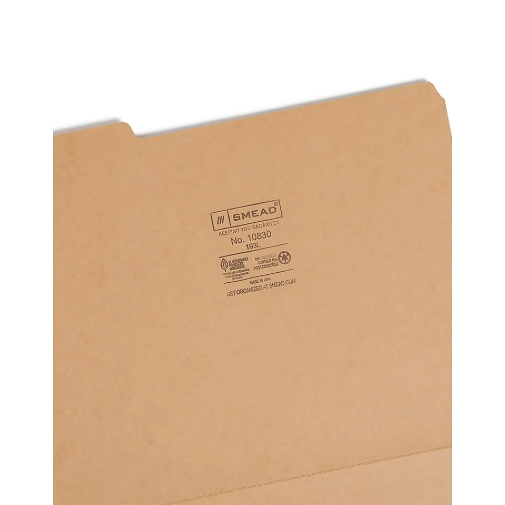 File Folders|Smead File Folder, 1/3-Cut Tab, Letter Size, Kraft, 50/Box (10830)