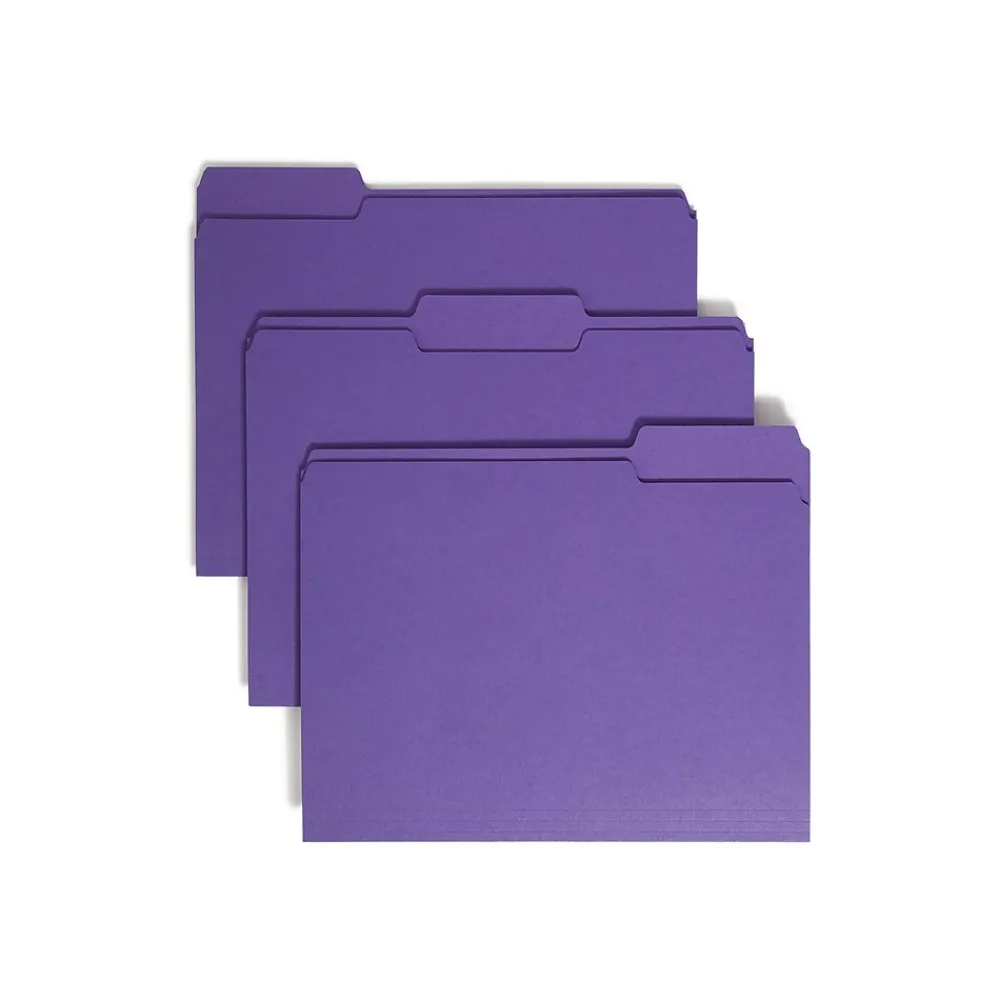 File Folders|Smead File Folder, 1/3-Cut Tab, Letter Size, , 100/Box (13043) Purple