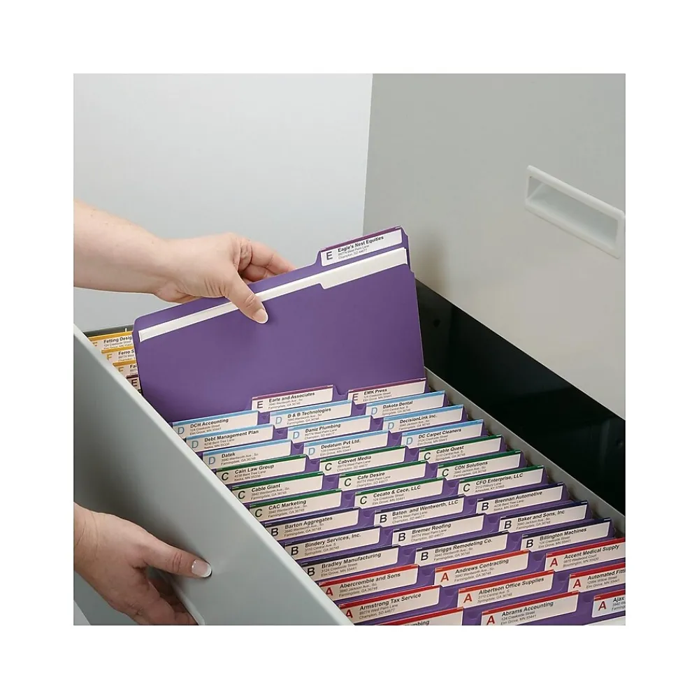 File Folders|Smead File Folder, 1/3-Cut Tab, Letter Size, , 100/Box (13043) Purple