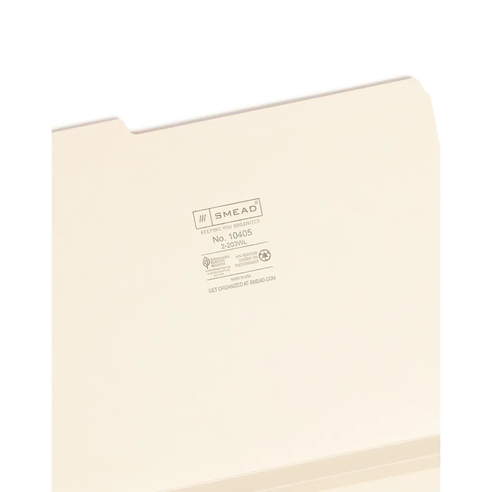 File Folders|Smead File Folder, Reinforced 1/3-Cut Tab, 1-1/2" Expansion, Letter Size, Manila, 50/Box (10405)