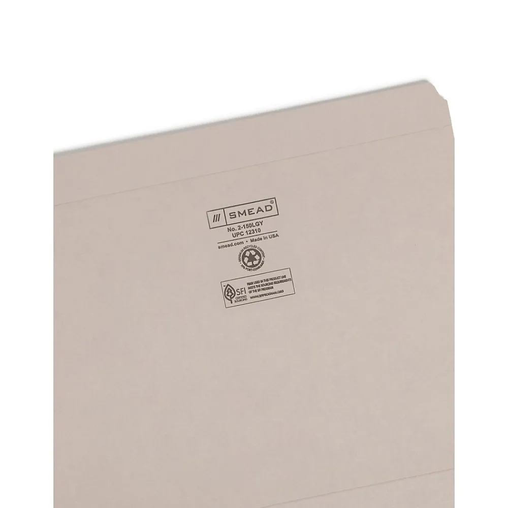 File Folders|Smead File Folder, Reinforced Straight-Cut Tab, Letter Size, , 100/Box (12310) Gray