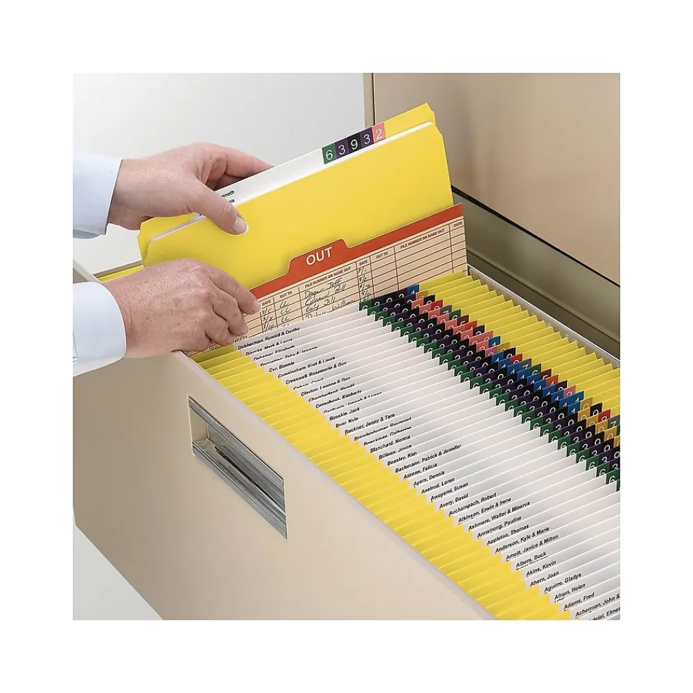 File Folders|Smead File Folder, Reinforced Straight-Cut Tab, Letter Size, Yellow, 100 per Box (12910)