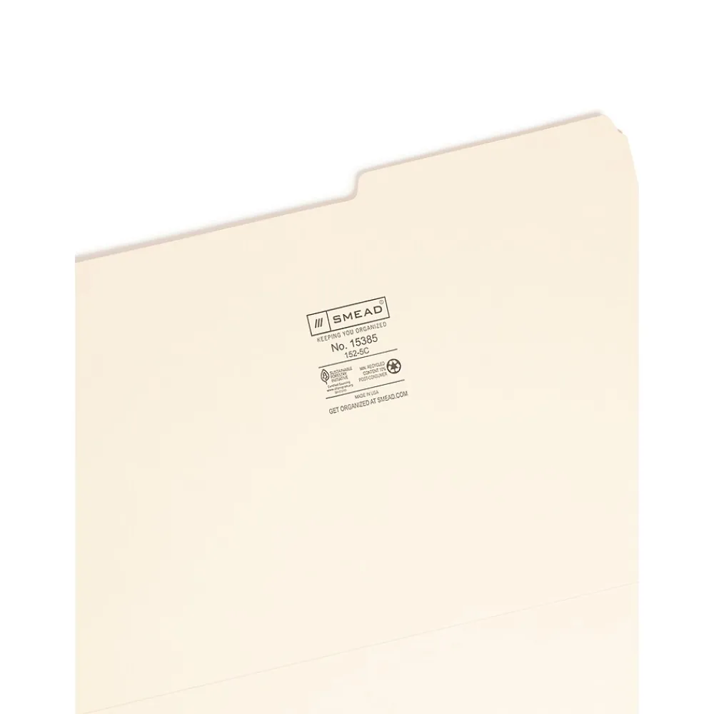 File Folders|Smead File Folders, 2/5-Cut Tab, Legal Size, Manila, 100 per Box (15385)