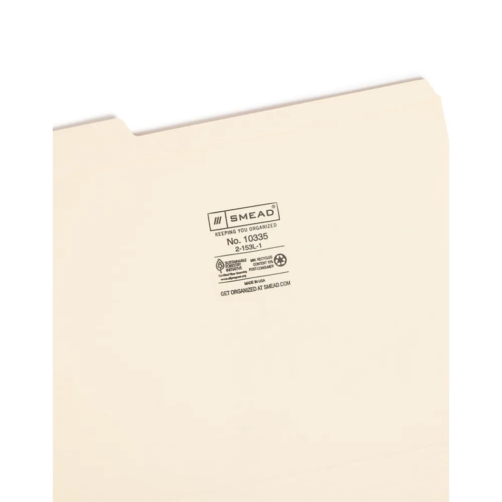 File Folders|Smead File Folders, Reinforced 1/3-Cut Tab, Letter Size, Manila, 100/Box (10335)