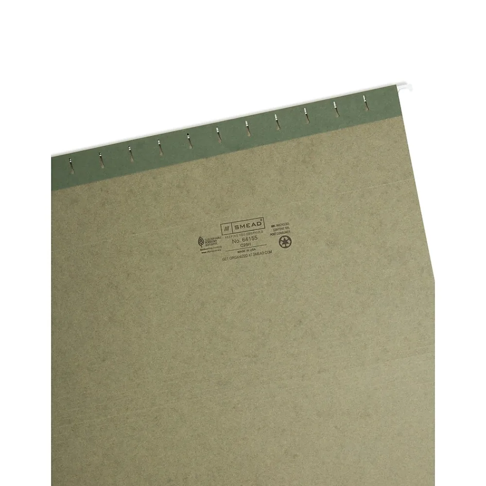 Hanging File Folders|Smead Hanging File Folders, 1/5-Cut Tab, Legal Size, Standard Green, 25/Box (64155)