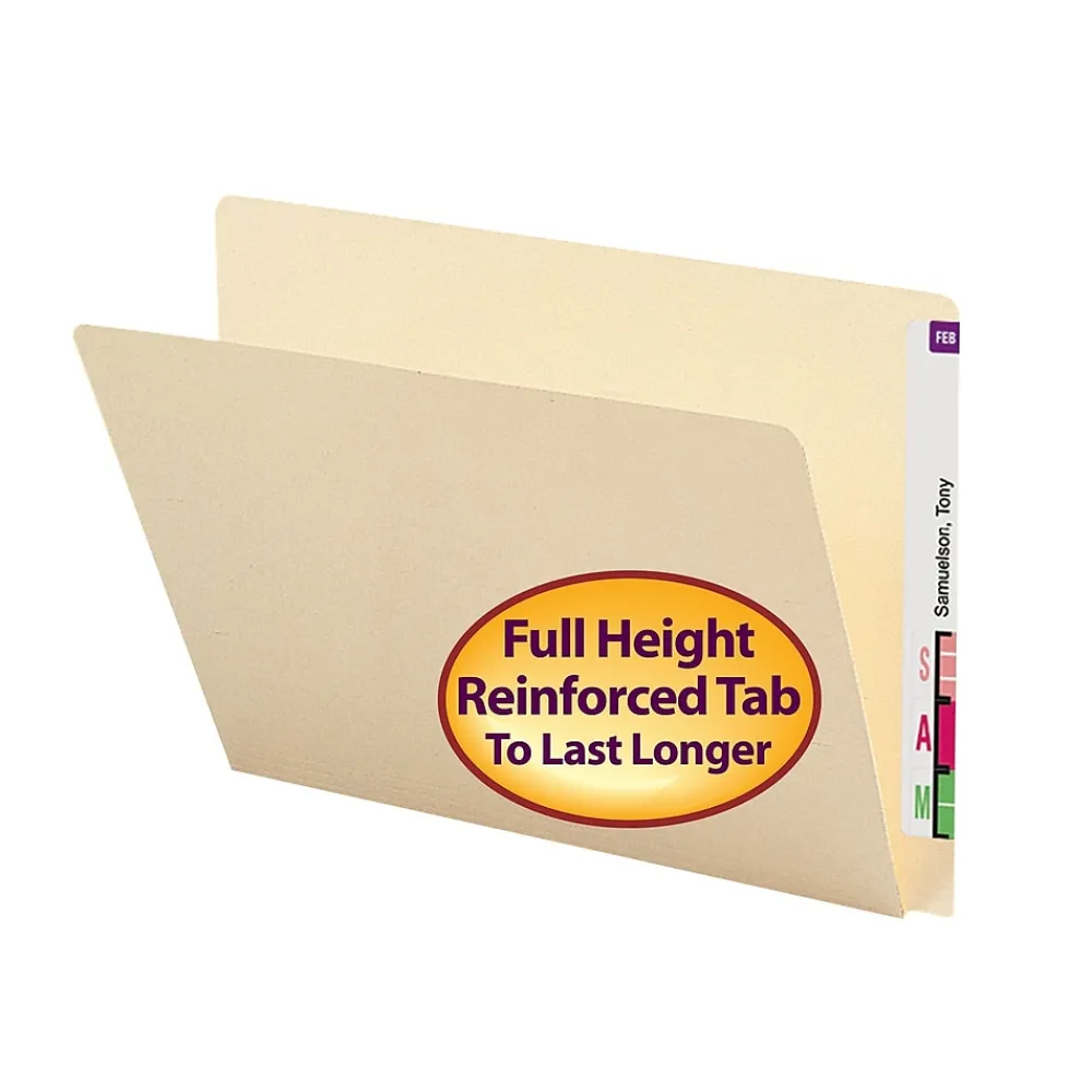 File Folders|Smead Heavy Duty End Tab File Folder, Straight-Cut Extended Tab, Letter Size, Manila, 100/Box (24250)