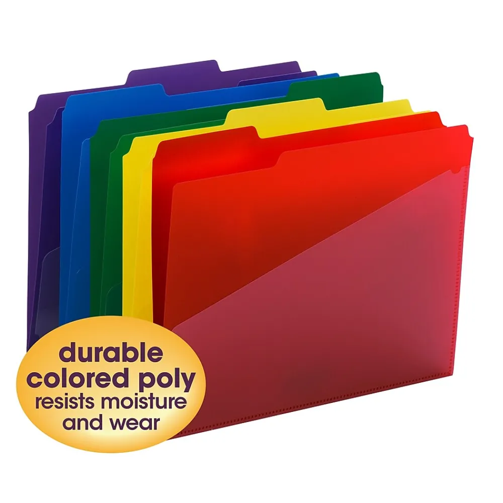 File Folders|Smead Poly File Folder with Slash Pocket, 1/3-Cut Tab, Letter Size, Assorted Colors, 30/Box (10540)