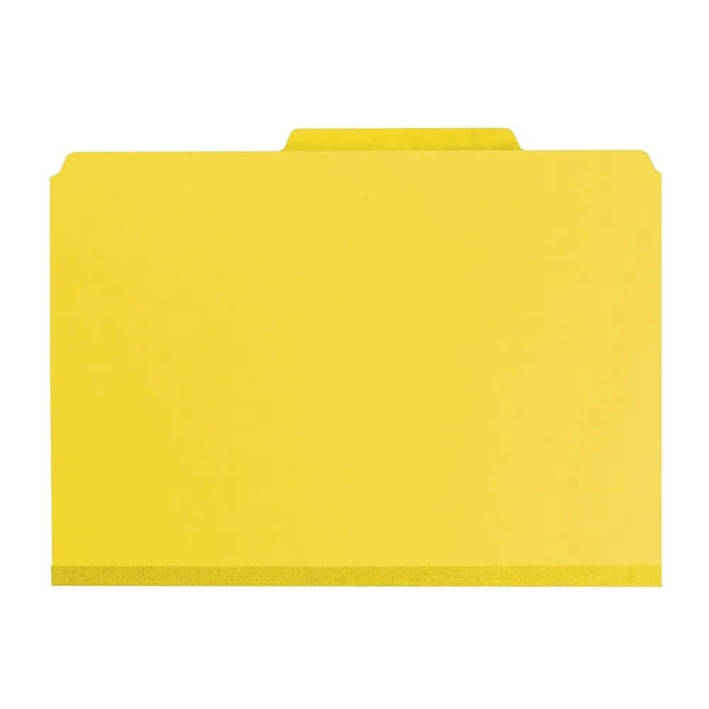 File Folders|Smead Pressboard Classification File Folder w/Wallet Divider and SafeSHIELD Fasteners, 2" Exp., Legal, Yellow, 10/Box (19084)