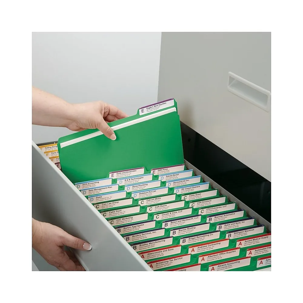 File Folders|Smead Pressboard File Folders, 1/3-Cut Tab, 1" Expansion, Letter Size, Green, 25/Box (21546)