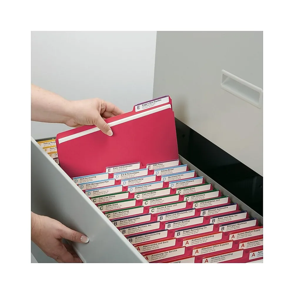 File Folders|Smead Pressboard File Folders, 1/3-Cut Tab, 1" Expansion, Letter Size, Bright Red, 25/Box (21538)