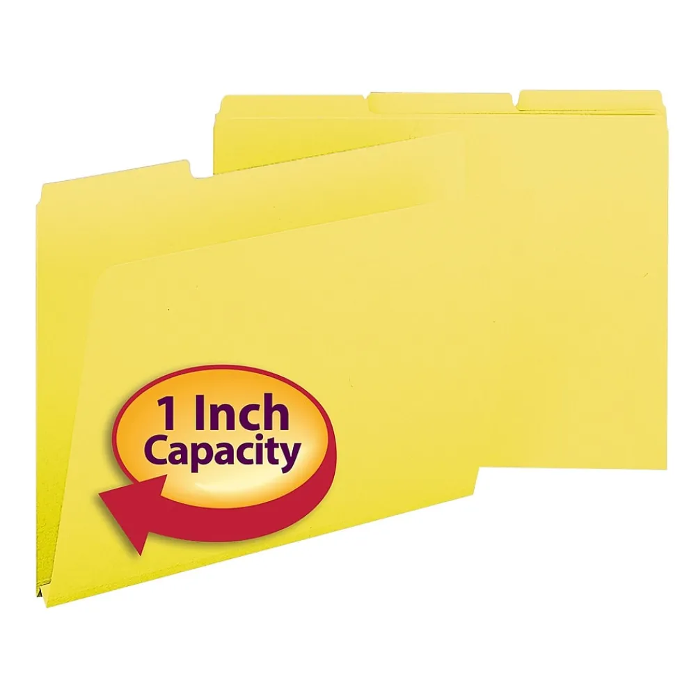 File Folders|Smead Pressboard File Folders, 1/3-Cut Tab, 1" Expansion, Letter Size, Yellow, 25/Box (21562)