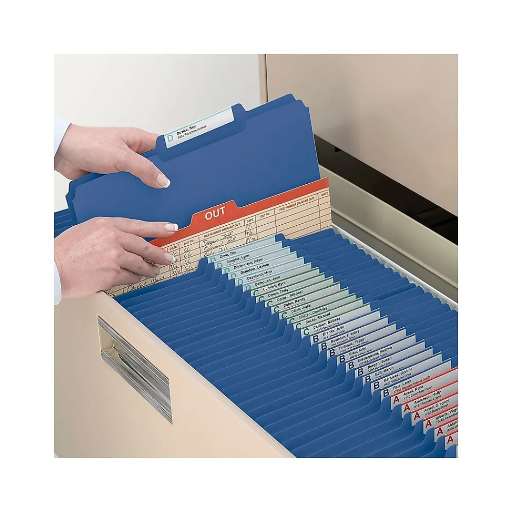 File Folders|Smead Pressboard File Folder, 1/3-Cut Tab, 1" Expansion, Letter Size, Dark Blue, 25/Box (21541)