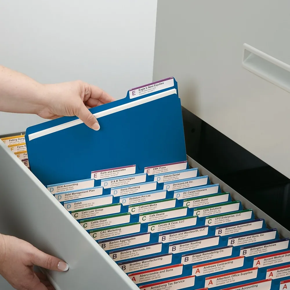 File Folders|Smead Pressboard File Folder, 1/3-Cut Tab, 1" Expansion, Letter Size, Dark Blue, 25/Box (21541)