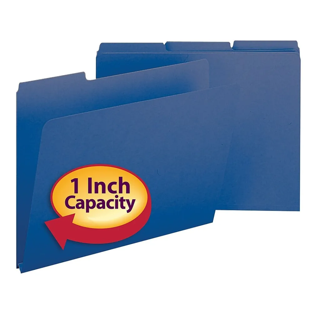 File Folders|Smead Pressboard File Folder, 1/3-Cut Tab, 1" Expansion, Letter Size, Dark Blue, 25/Box (21541)