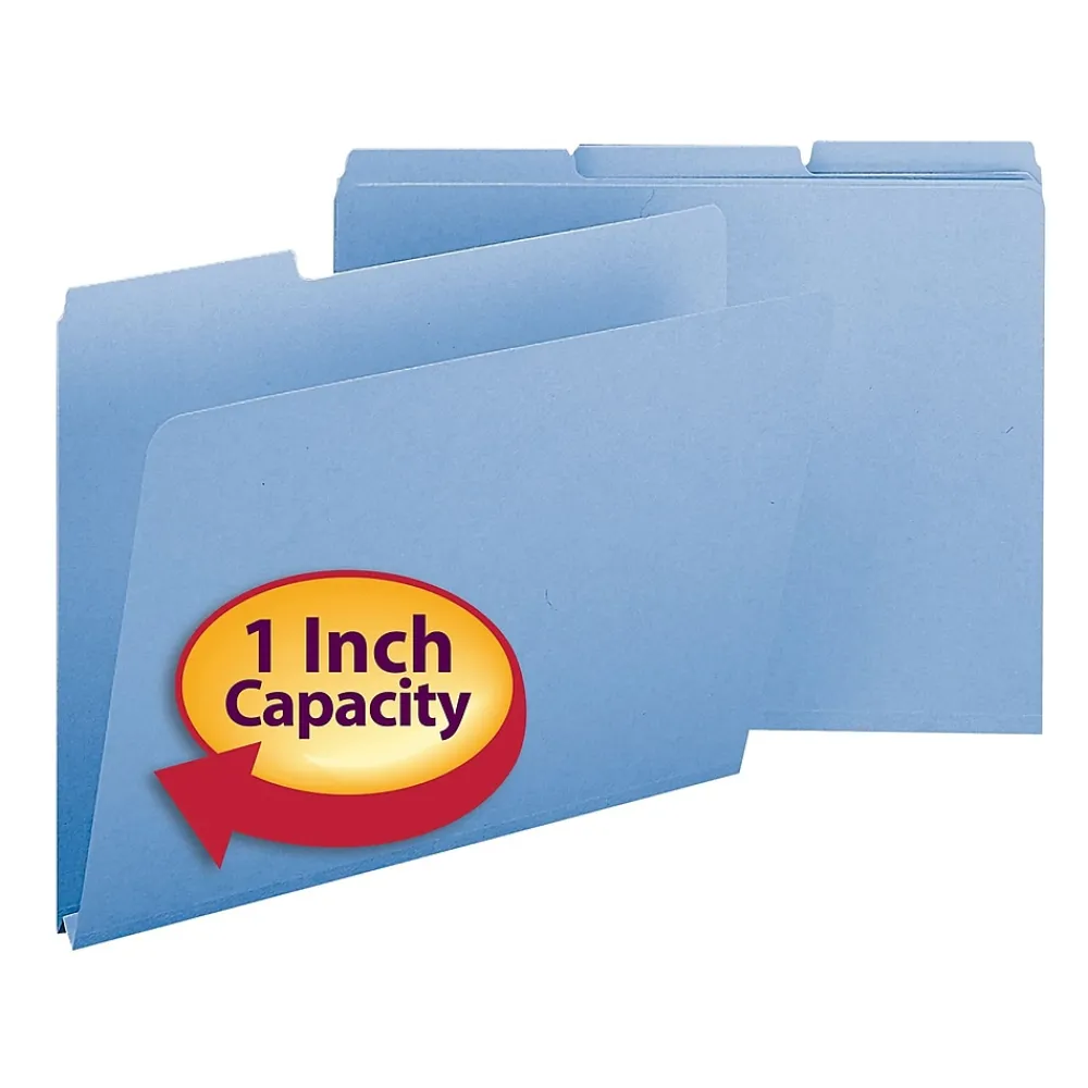 File Folders|Smead Pressboard File Folders, 1/3-Cut Tab, 1" Expansion, Letter-Size, Blue, 25/Box (21530)