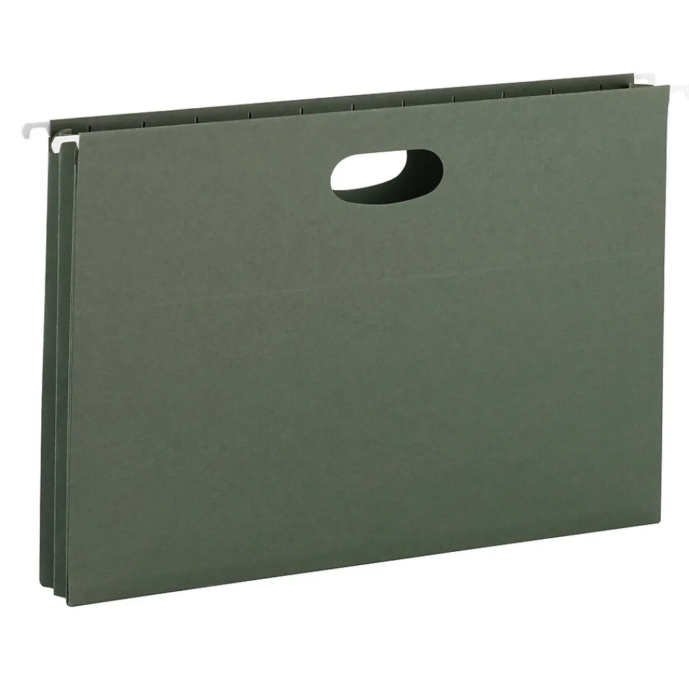 Hanging File Folders|Smead Recycled Hanging File Pocket, 1.75" Expansion, Legal Size, Standard Green, 25/Box (64318)