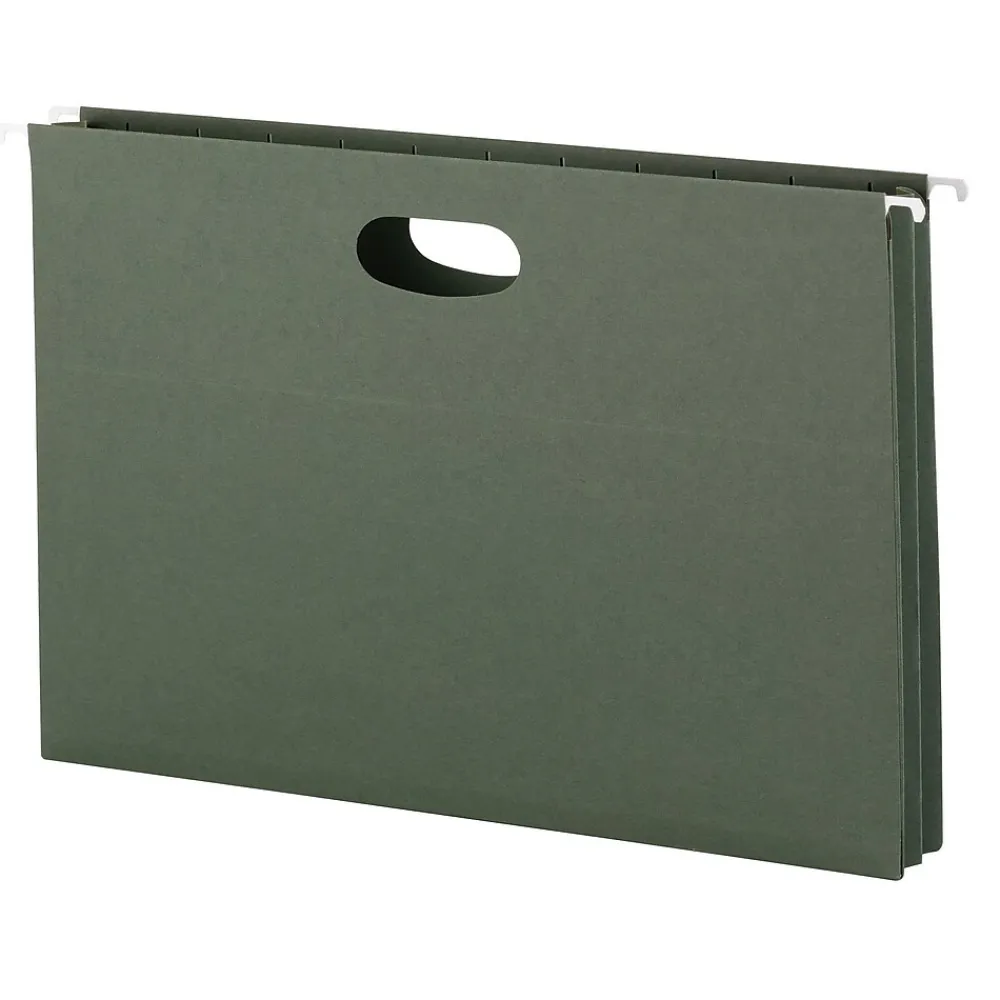 Hanging File Folders|Smead Recycled Hanging File Pocket, 1.75" Expansion, Legal Size, Standard Green, 25/Box (64318)