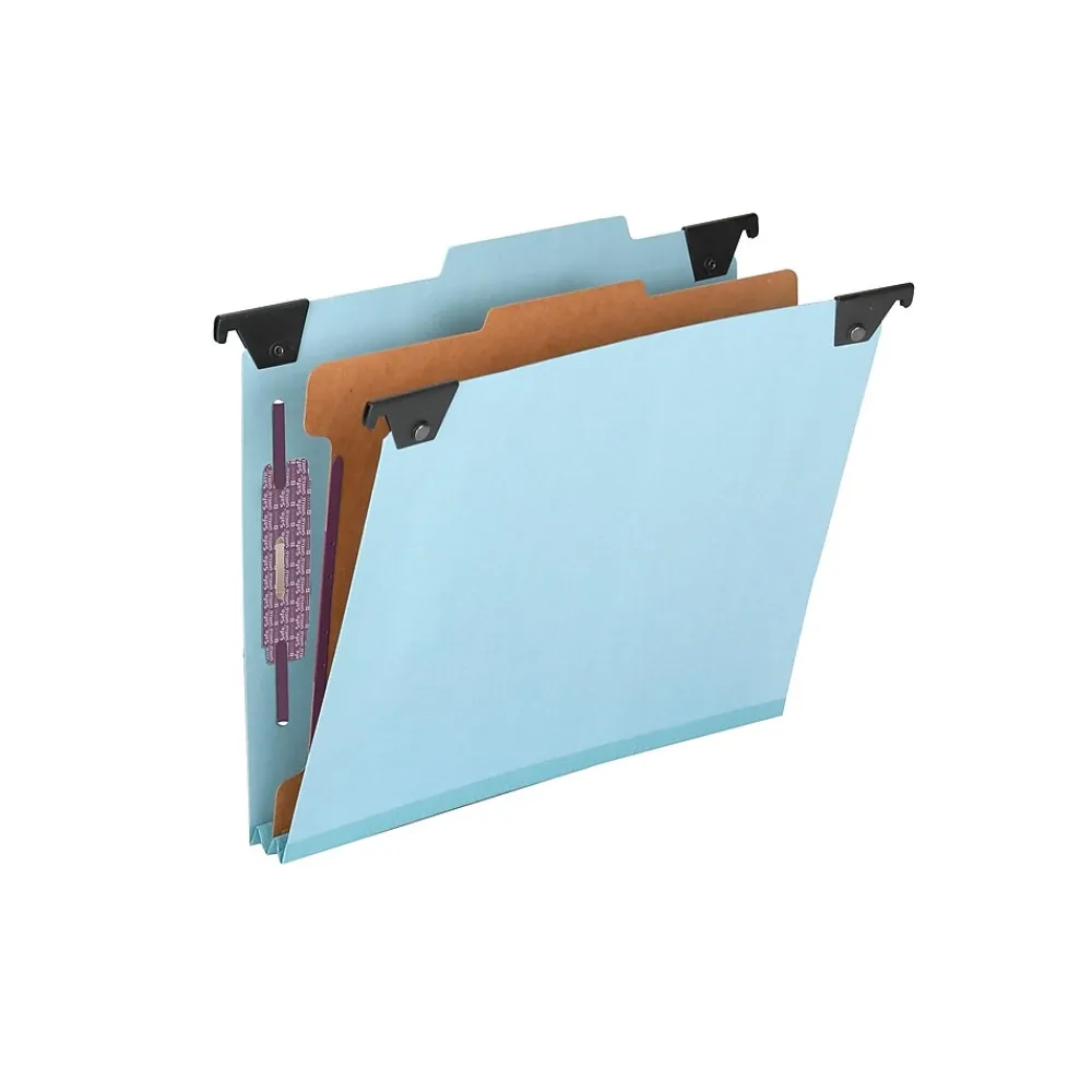 Hanging File Folders|Smead SafeSHIELD Pressboard Hanging File Folder, 2" Expansion, 2/5-Cut Tab, Letter Size, Blue (65105)